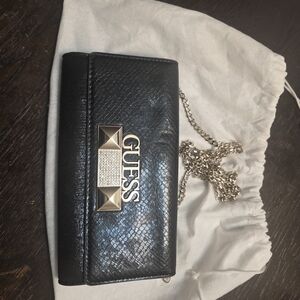 GUESS Black Clutch with Gold Chain
